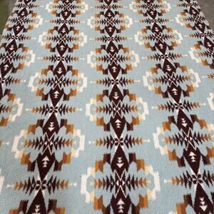 Pendleton Avra Valley Sherpa Fleece Blanket Size 91”x110” Aqua Brown Aztec King